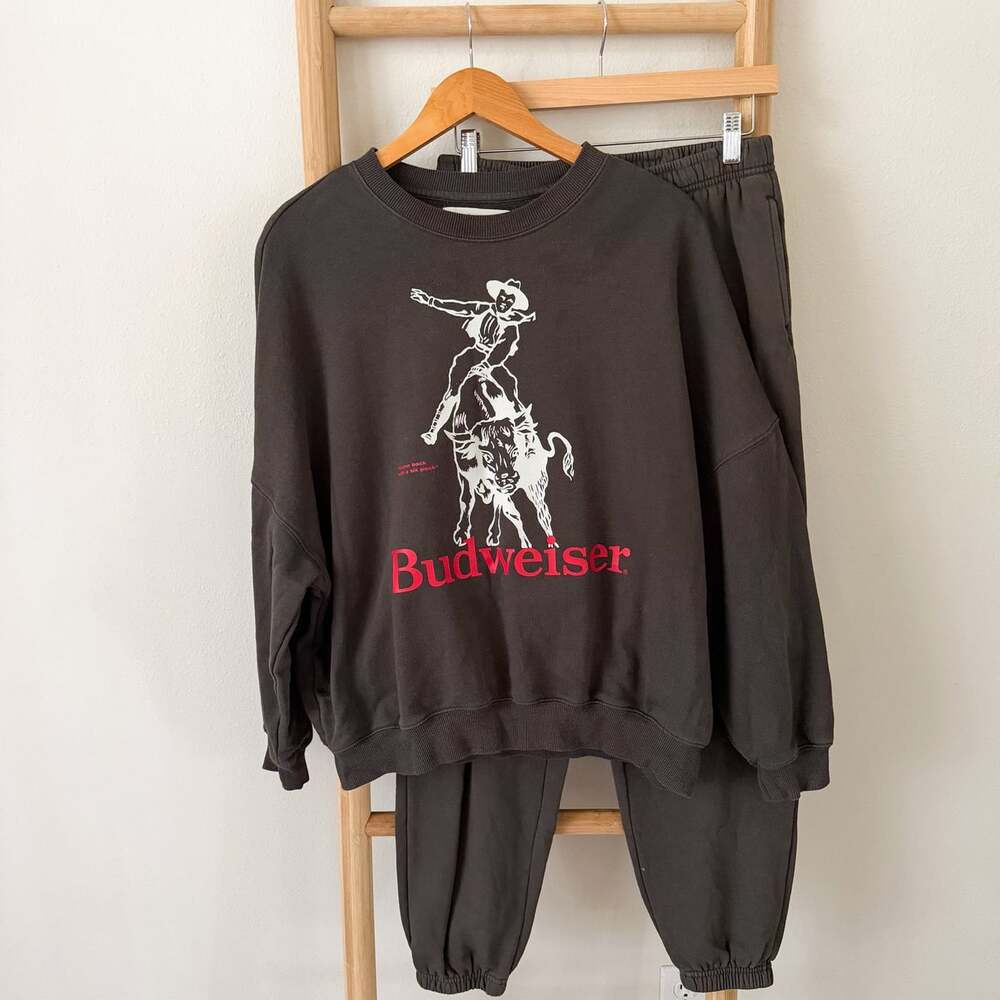PacSun Budweiser Cowboy Graphic Sweatshirt Jogger Set Womens S Dark Gray 2 Piece